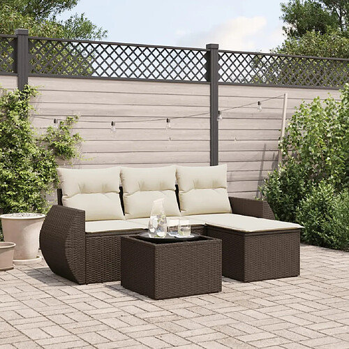 vidaXL Salon de jardin avec coussins 5 pcs marron résine tressée