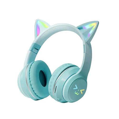 Yonis Casque Audio LED Oreilles De Chat Vert Bluetooth