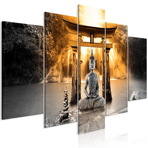 Artgeist Tableau - Buddha Smile (5 Parts) Wide Orange [100x50]