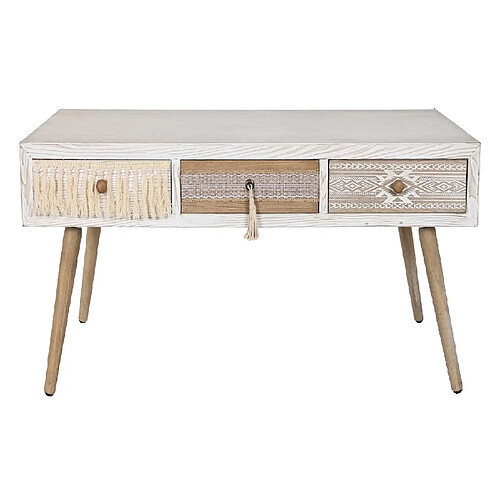 Pegane Table basse en bois de sapin/coton coloris blanc/naturel - Longueur 110 x Profondeur 60 x Hauteur 50 cm