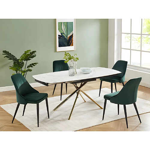 Vente-Unique Table à manger extensible AFLILA - 4 à 6 personnes - Céramique et Métal - Effet marbre blanc