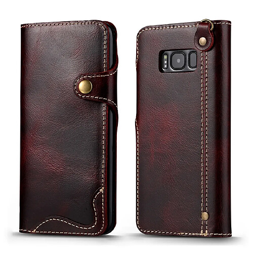 Wewoo Housse Coque Pour Galaxy S8 Plus Denior Oil Wax peau de vache bouton magnétique étui en cuir à rabat horizontal avec fentes cartes et portefeuille rouge foncé