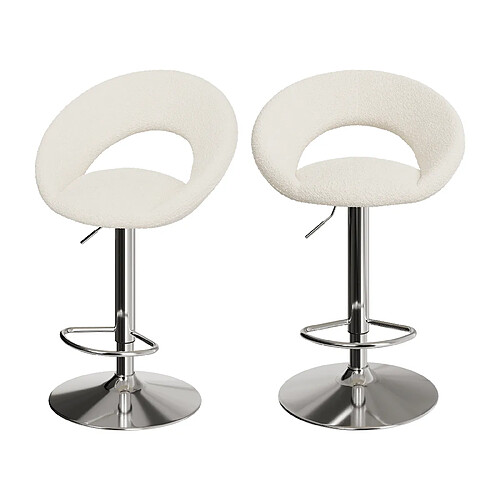 Rendez Vous Deco Chaise de bar Cloclo en tissu bouclé crème 61/76,5 (lot de 2)