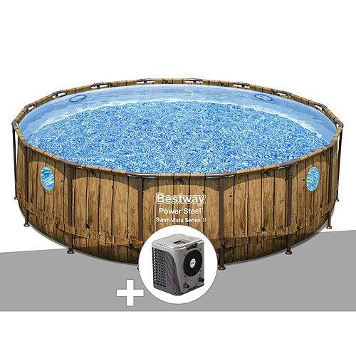 Kit piscine tubulaire ronde Bestway Power Steel avec hublots 4,88 x 1,22 m + Pompe à chaleur