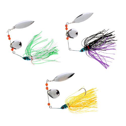 3Pcs Leurres Durs Pêche Spinnerbait avec Jig Crochet en Métal(gris Jaune Vert)