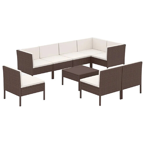 Maison Chic Salon de jardin 9 pcs + coussins - Mobilier/Meubles de jardin - Table et chaises d'extérieur Résine tressée Marron -MN97918