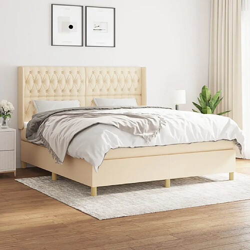 vidaXL Sommier à lattes de lit avec matelas Crème 180x200 cm Tissu