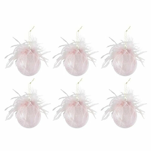 Paris Prix Lot de 6 Boules de Noël Plumes Déco 8cm Rose