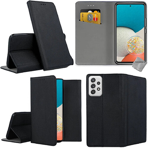 Htdmobiles Housse etui portefeuille avec coque intérieure en silicone pour Samsung Galaxy A53 5G + verre trempe - NOIR MAGNET