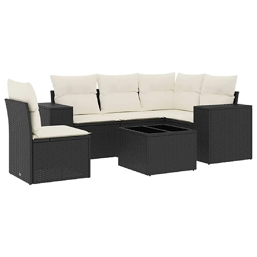 Maison Chic Salon de jardin 6 pcs avec coussins | Ensemble de Table et chaises | Mobilier d'Extérieur noir résine tressée -GKD28532