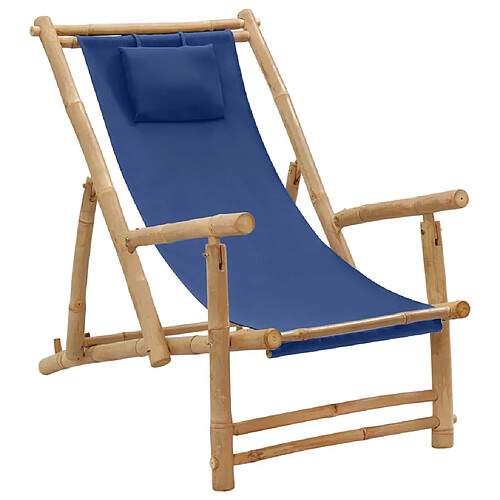 vidaXL Chaise de terrasse Bambou et toile Bleu marine