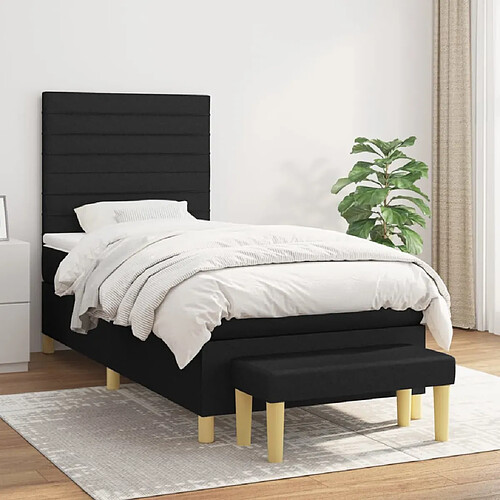 vidaXL Sommier à lattes de lit avec matelas Noir 90x200 cm Tissu