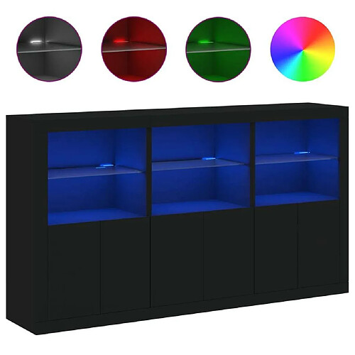 Maison Chic Commode Buffet - Meuble de rangement avec lumières LED noir 181,5x37x100 cm -GKD21069