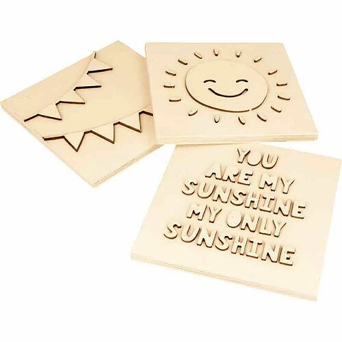 Artemio 3 plaques en bois Soleil - 15 x 15 cm