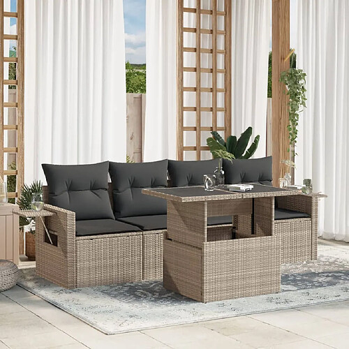 vidaXL Salon de jardin 5 pcs avec coussins gris clair résine tressée