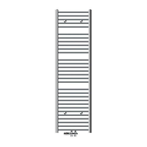 LuxeBath Radiateur de salle de bain Sahara 500x1800 mm Chrome Courbe avec raccord central + garniture de raccordement avec thermostat Forme traversante Raccord au sol