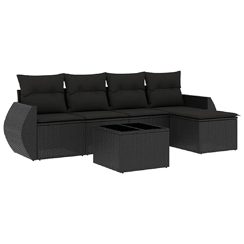 Maison Chic Salon de jardin 6 pcs avec coussins | Ensemble de Table et chaises | Mobilier d'Extérieur noir résine tressée -GKD59058