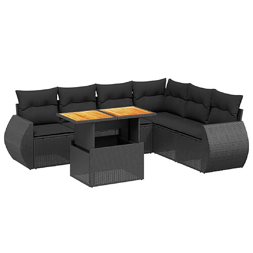 Maison Chic Ensemble Tables et chaises d'extérieur 7pcs avec coussins,Salon de jardin noir résine tressée -GKD432201