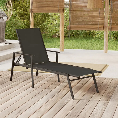 Maison Chic Chaise longue de jardin| Bain de soleil Relax | Transat Acier et tissu textilène Noir -GKD54424