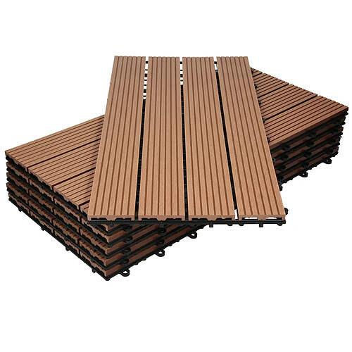 Ecd Germany WPC carreaux de sol 60x30cm 3m² aspect de bois jardin piscine patio marron clair