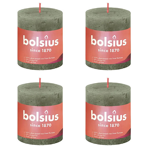 Bolsius Bougies pilier rustiques Shine 4 pcs 80x68 mm Vert olive