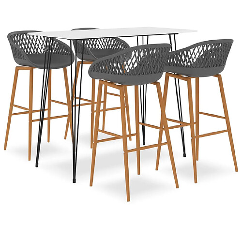 vidaXL Ensemble de bar 5 pcs Blanc et gris