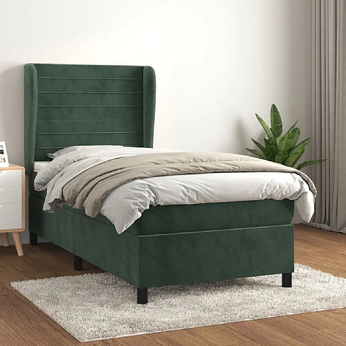 Maison Chic Lit Adulte - Lit simple Lit à sommier tapissier avec matelas moelleux - Meuble de Chambre - Vert foncé 100x200 cm -MN53593