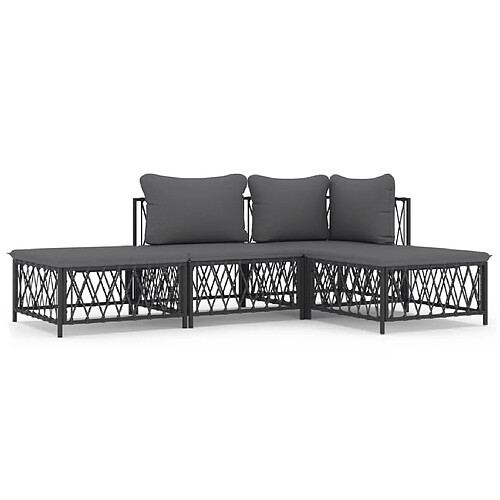 Maison Chic Salon de jardin 4 pcs avec coussins - Table et chaises d'extérieur - Mobilier/Meubles de jardin Moderne anthracite acier -MN81509