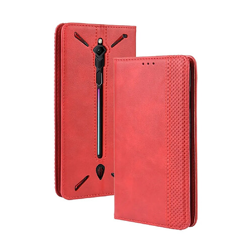 Wewoo Coque Étui en cuir à boucle magnétique avec de texture rétro pour ZTE nubia Red Magic 3 porte-cartes et fentes cartes et cadre photo Rouge