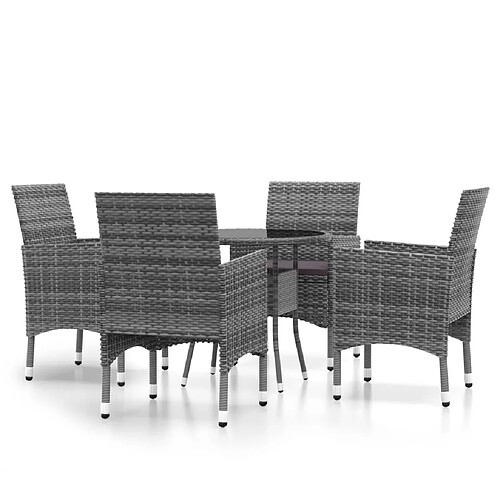 Maison Chic Salon de jardin de salle à manger 5 pcs,Table et Chaises d'extérieur,Mobilier de jardin Résine tressée Gris -MN66750