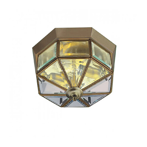 Searchlight Plafonnier octogonal 23 cm Flush, en laiton antique et verre