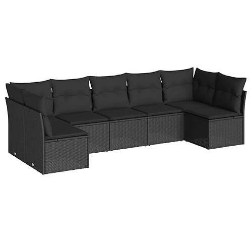 Maison Chic Salon de jardin 7 pcs avec coussins | Ensemble de Table et chaises | Mobilier d'Extérieur noir résine tressée -GKD14905