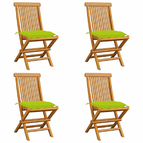 Maison Chic Lot de 4 Chaises de jardin avec coussins | chaises Relax d'extérieur vert vif Bois de teck -GKD11918