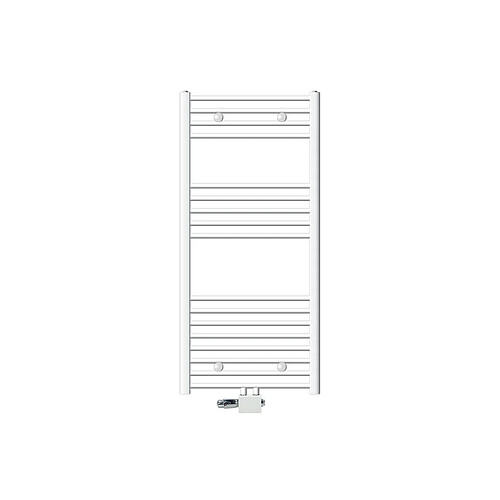 ECD Germany Radiateur Design Sahara Non Electrique - 600 x 1200 mm - Blanc - Connexion Central - avec Kit de Raccordement Universal et Thermostat - Forme Droit - Sèche-Serviettes pour Salle de Bain