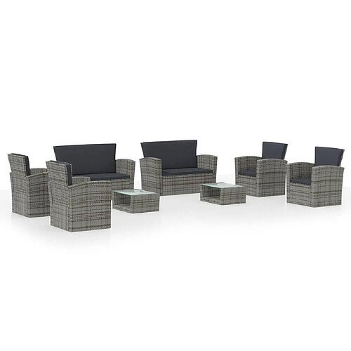 Maison Chic Salon de jardin 8 pcs + coussins - Mobilier/Meubles de jardin - Table et chaises d'extérieur Résine tressée Gris -MN27417