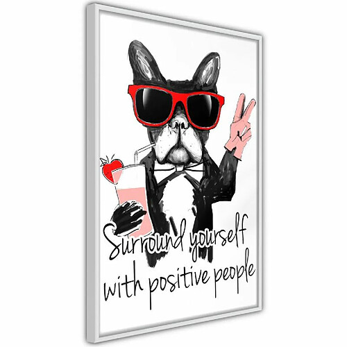 Paris Prix Affiche Murale Encadrée Positive Bulldog 20 x 30 cm Blanc