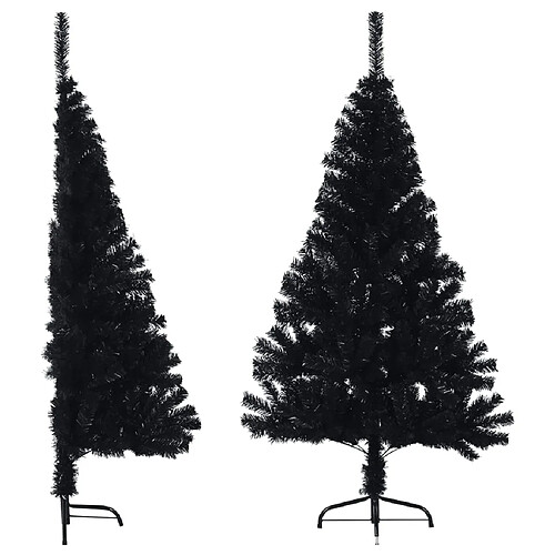 vidaXL Demi sapin de Noël artificiel avec support Noir 150 cm PVC