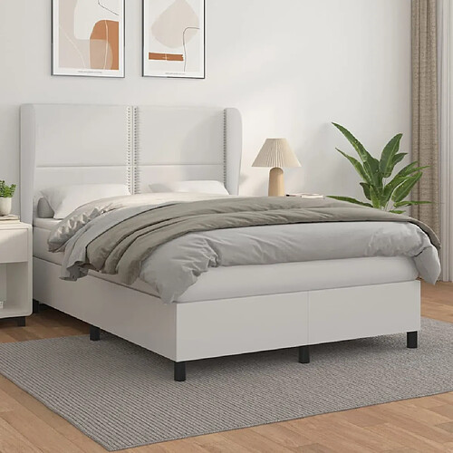 vidaXL Sommier à lattes de lit avec matelas Blanc 140x190cm Similicuir