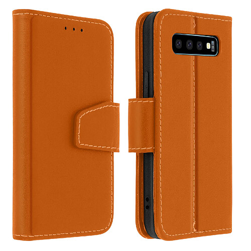 Avizar Housse Samsung Galaxy S10 Plus Cuir Porte-carte Fonction Support Premium marron