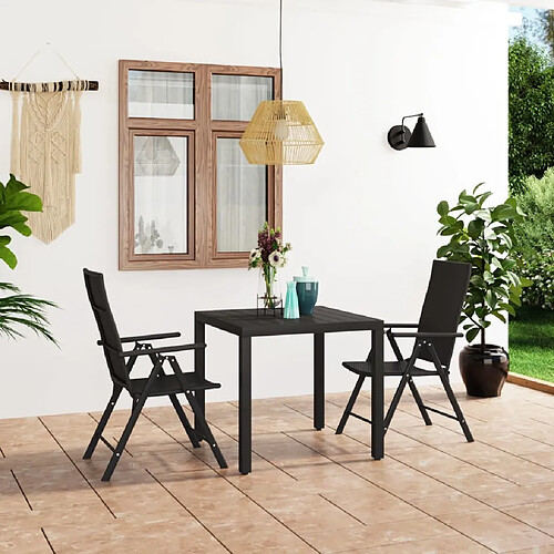 Salle à manger de jardin 3 pcs,Table et chaise à dîner Noir -MN64988