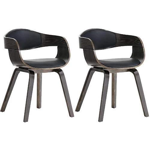 Decoshop26 Lot de 2 chaises de salle à manger bureau design retro en PVC noir structure en bois gris 10_0001716