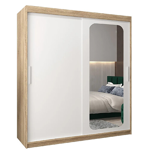 Abiks Meble Armoire PROMO T2 À Portes Coulissantes 200/180/62 2 Portes (Sonoma/Blanc)