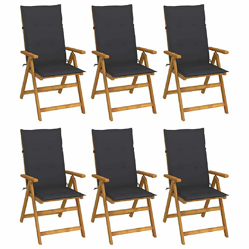 Maison Chic Lot de 6 Chaises pliables d'extérieur avec coussins | chaises de jardin | Fauteuil Relax Bois d'acacia -GKD61651