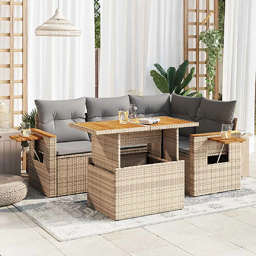 vidaXL Salon de jardin avec coussins 5 pcs beige résine tressée acacia