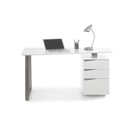 Pegane Bureau avec 3 tiroirs coloris laqué blanc mat - L150 x H76 x P67 cm