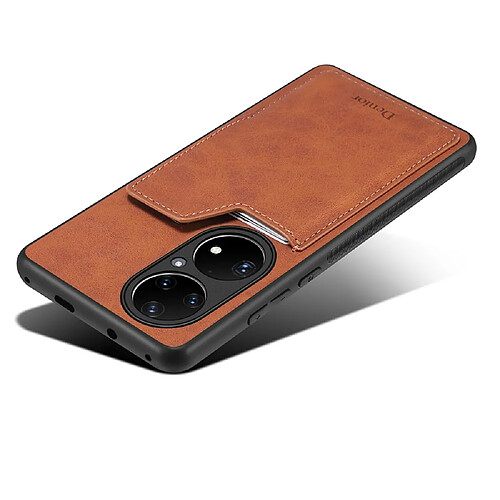 Coque en TPU + PU porte-carte bord antidérapant, hybride marron pour votre Huawei P50 Pro