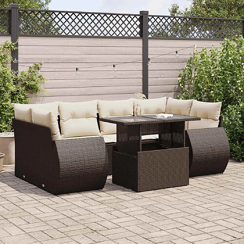 vidaXL Salon de jardin avec coussins 7 pcs marron résine tressée