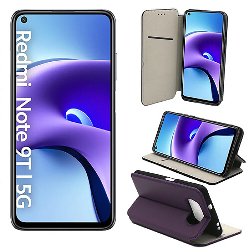 Xeptio Xiaomi Redmi Note 9T 5G Etui Protection Portefeuille violet à Rabat avec Porte Cartes - Housse Folio violette Coque Antichoc - Accessoires