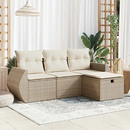 vidaXL Salon de jardin avec coussins 4 pcs beige résine tressée