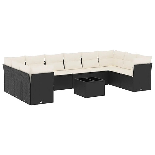 Maison Chic Salon de jardin 11 pcs avec coussins | Ensemble de Table et chaises | Mobilier d'Extérieur noir résine tressée -GKD98928